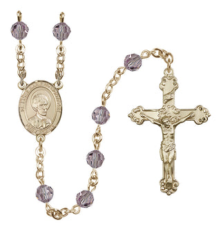 14 Karat Gold 6mm Austrian Crystal Saint Louis Marie de Montfort Rosary in Light Amethyst