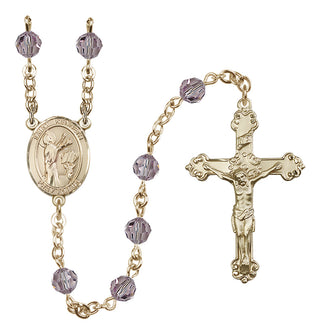 14 Karat Gold 6mm Austrian Crystal Saint Kenneth Rosary in Light Amethyst