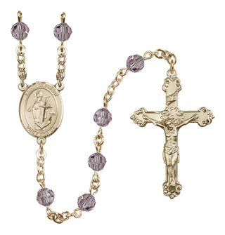 14 Karat Gold 6mm Austrian Crystal Saint Clement Rosary in Light Amethyst