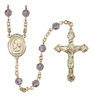 14 Karat Gold 6mm Austrian Crystal Pope Saint Eugene I Rosary in Light Amethyst