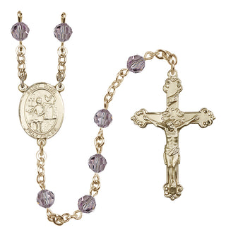 14 Karat Gold 6mm Austrian Crystal Saint Vitus Rosary in Light Amethyst