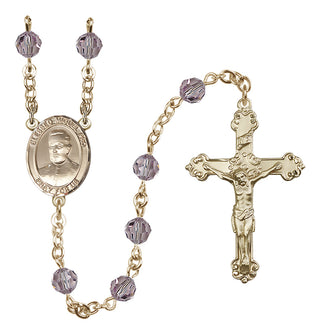 14 Karat Gold 6mm Austrian Crystal Blessed Miguel Pro Rosary in Light Amethyst