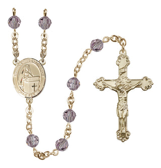 14 Karat Gold 6mm Austrian Crystal Blessed Emilee Doultremont Rosary in Light Amethyst