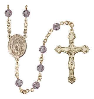 14 Karat Gold 6mm Austrian Crystal Saint Paul the Hermit Rosary in Light Amethyst