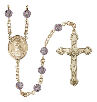 14 Karat Gold 6mm Austrian Crystal Saint Daniel Comboni Rosary in Light Amethyst