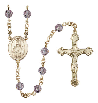 14 Karat Gold 6mm Austrian Crystal Saint Gerald Rosary in Light Amethyst