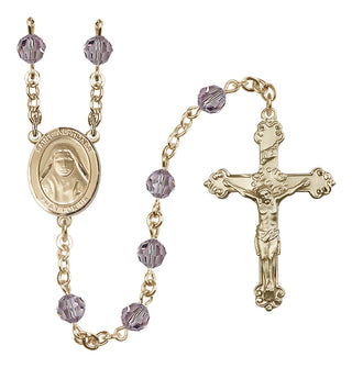 14 Karat Gold 6mm Austrian Crystal Saint Alphonsa of India Rosary in Light Amethyst