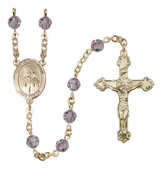 14 Karat Gold 6mm Austrian Crystal Saint Jeanne Jugan Rosary in Light Amethyst