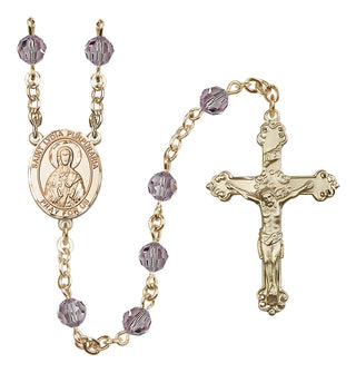 14 Karat Gold 6mm Austrian Crystal Saint Lydia Purpuraria Rosary in Light Amethyst