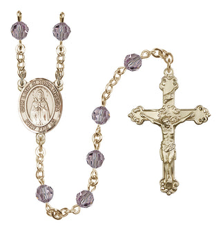14 Karat Gold 6mm Austrian Crystal Our Lady of Rosa Mystica Rosary in Light Amethyst