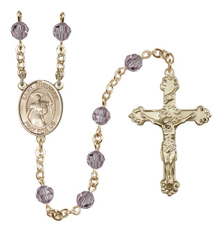 14 Karat Gold 6mm Austrian Crystal Saint Theodore Stratelates Rosary in Light Amethyst