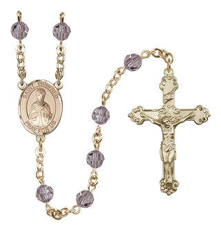 14 Karat Gold 6mm Austrian Crystal Saint Winifred of Wales Rosary in Light Amethyst