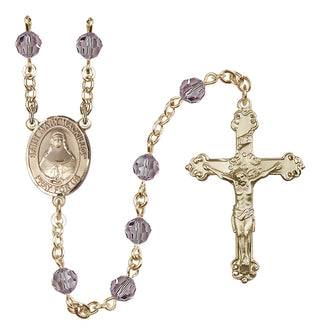14 Karat Gold 6mm Austrian Crystal Saint Mary Mackillop Rosary in Light Amethyst