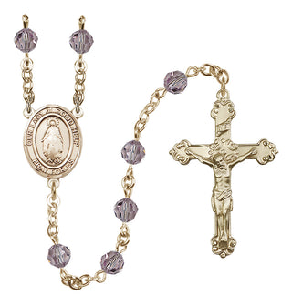 14 Karat Gold 6mm Austrian Crystal Our Lady of Good Help Rosary in Light Amethyst
