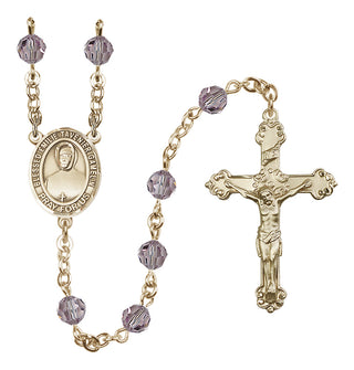 14 Karat Gold 6mm Austrian Crystal Blessed Emilie Tavernier Gamelin Rosary in Light Amethyst