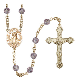 14 Karat Gold 6mm Austrian Crystal Saint Kateri Tekakwitha Rosary in Light Amethyst