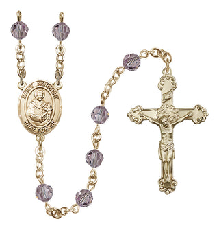 14 Karat Gold 6mm Austrian Crystal Saint Norbert of Xanten Rosary in Light Amethyst