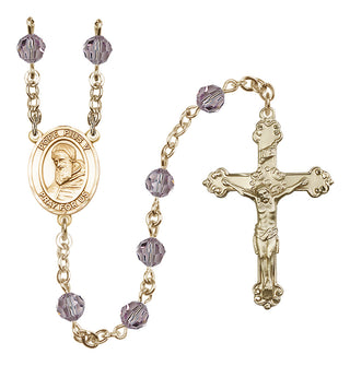 14 Karat Gold 6mm Austrian Crystal Pope Pius V Rosary in Light Amethyst