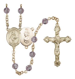 14 Karat Gold 6mm Austrian Crystal Saint Christopher/Tennis Rosary in Light Amethyst