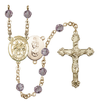 14 Karat Gold 6mm Austrian Crystal Saint Christopher / Choir Rosary in Light Amethyst