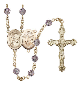 14 Karat Gold 6mm Austrian Crystal Saint Sebastian / Golf Rosary in Light Amethyst