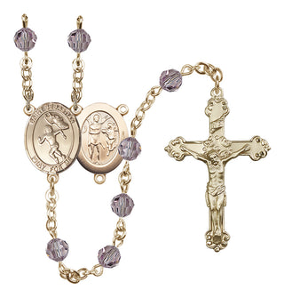 14 Karat Gold 6mm Austrian Crystal Saint Sebastian /Track&Field-Women Rosary in Light Amethyst