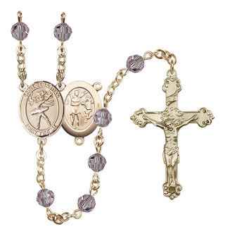 14 Karat Gold 6mm Austrian Crystal Saint Sebastian / Dance Rosary in Light Amethyst