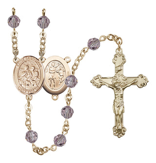 14 Karat Gold 6mm Austrian Crystal Saint Sebastian / Choir Rosary in Light Amethyst
