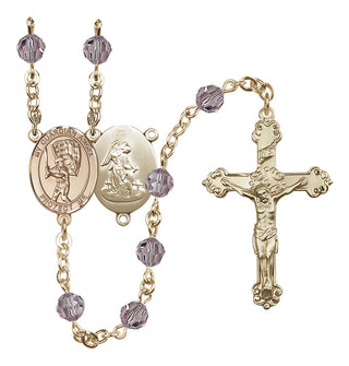 14 Karat Gold 6mm Austrian Crystal Guardian Angel/Baseball Rosary in Light Amethyst