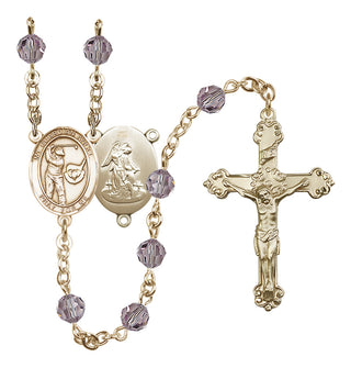 14 Karat Gold 6mm Austrian Crystal Guardian Angel/Golf Rosary in Light Amethyst