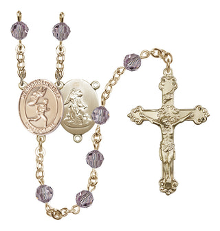 14 Karat Gold 6mm Austrian Crystal Guardian Angel/Track&Field-Men Rosary in Light Amethyst