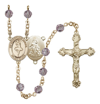 14 Karat Gold 6mm Austrian Crystal Guardian Angel/Dance Rosary in Light Amethyst