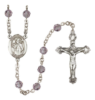 Sterling Silver 6mm Austrian Crystal Saint Boniface Rosary in Light Amethyst