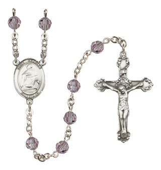 Sterling Silver 6mm Austrian Crystal Saint Charles Borromeo Rosary in Light Amethyst