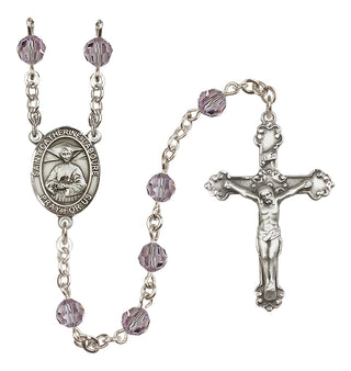 Sterling Silver 6mm Austrian Crystal Saint Catherine Laboure Rosary in Light Amethyst