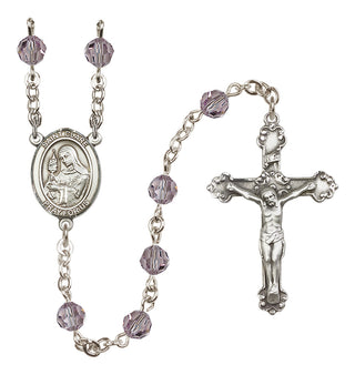 Sterling Silver 6mm Austrian Crystal Saint Clare of Assisi Rosary in Light Amethyst