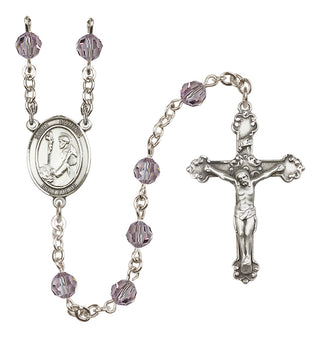 Sterling Silver 6mm Austrian Crystal Saint Dominic de Guzman Rosary in Light Amethyst