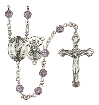 Sterling Silver 6mm Austrian Crystal Saint Florian/Firefighter Rosary in Light Amethyst