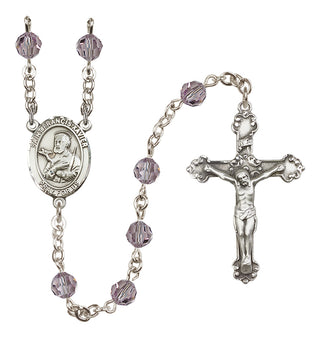 Sterling Silver 6mm Austrian Crystal Saint Francis Xavier Rosary in Light Amethyst
