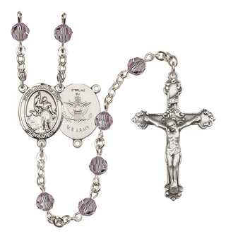 Sterling Silver 6mm Austrian Crystal Saint Joan of Arc / Army Rosary in Light Amethyst