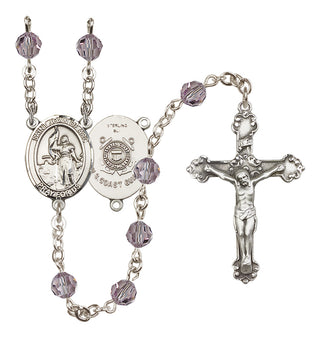 Sterling Silver 6mm Austrian Crystal Saint Joan of Arc /Coast Guard Rosary in Light Amethyst