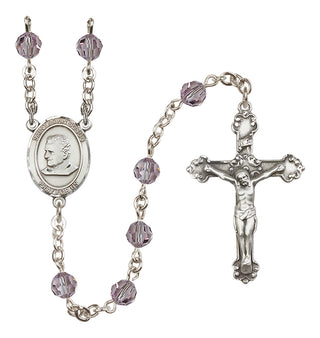 Sterling Silver 6mm Austrian Crystal Saint John Bosco Rosary in Light Amethyst