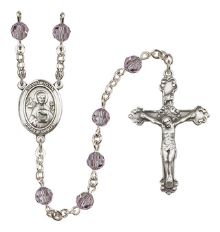 Sterling Silver 6mm Austrian Crystal Saint John the Apostle Rosary in Light Amethyst