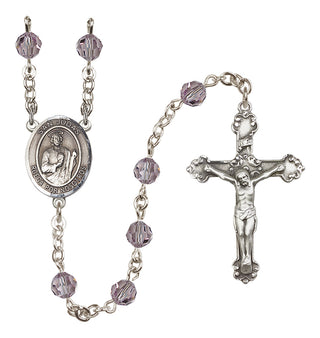 Sterling Silver 6mm Austrian Crystal San Judas Rosary in Light Amethyst