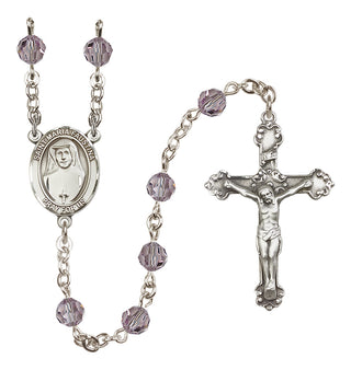 Sterling Silver 6mm Austrian Crystal Saint Maria Faustina Rosary in Light Amethyst