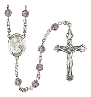 Sterling Silver 6mm Austrian Crystal Saint Matthew the Apostle Rosary in Light Amethyst