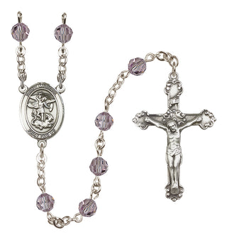 Sterling Silver 6mm Austrian Crystal Saint Michael the Archangel Rosary in Light Amethyst