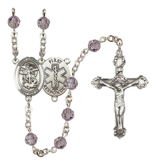 Sterling Silver 6mm Austrian Crystal Saint Michael/1St Responder Rosary in Light Amethyst