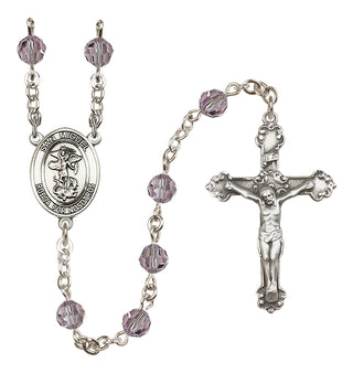 Sterling Silver 6mm Austrian Crystal San Miguel Arcangel Rosary in Light Amethyst