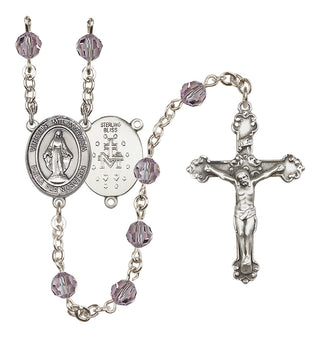 Sterling Silver 6mm Austrian Crystal Virgen Milagrosa Rosary in Light Amethyst